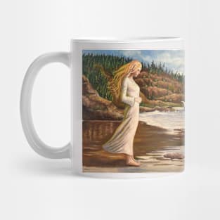 Vikding princess girl woman standing on seashore watching warriors go out to sea Mug